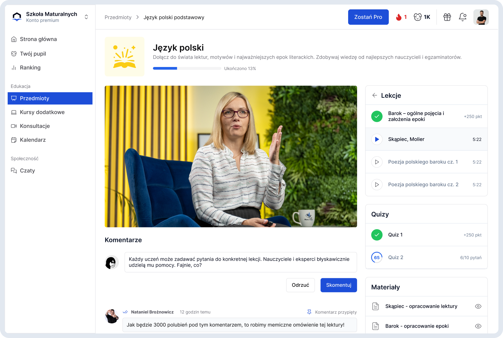 Lekcję języka polskiego na platformie do edukacji domowej