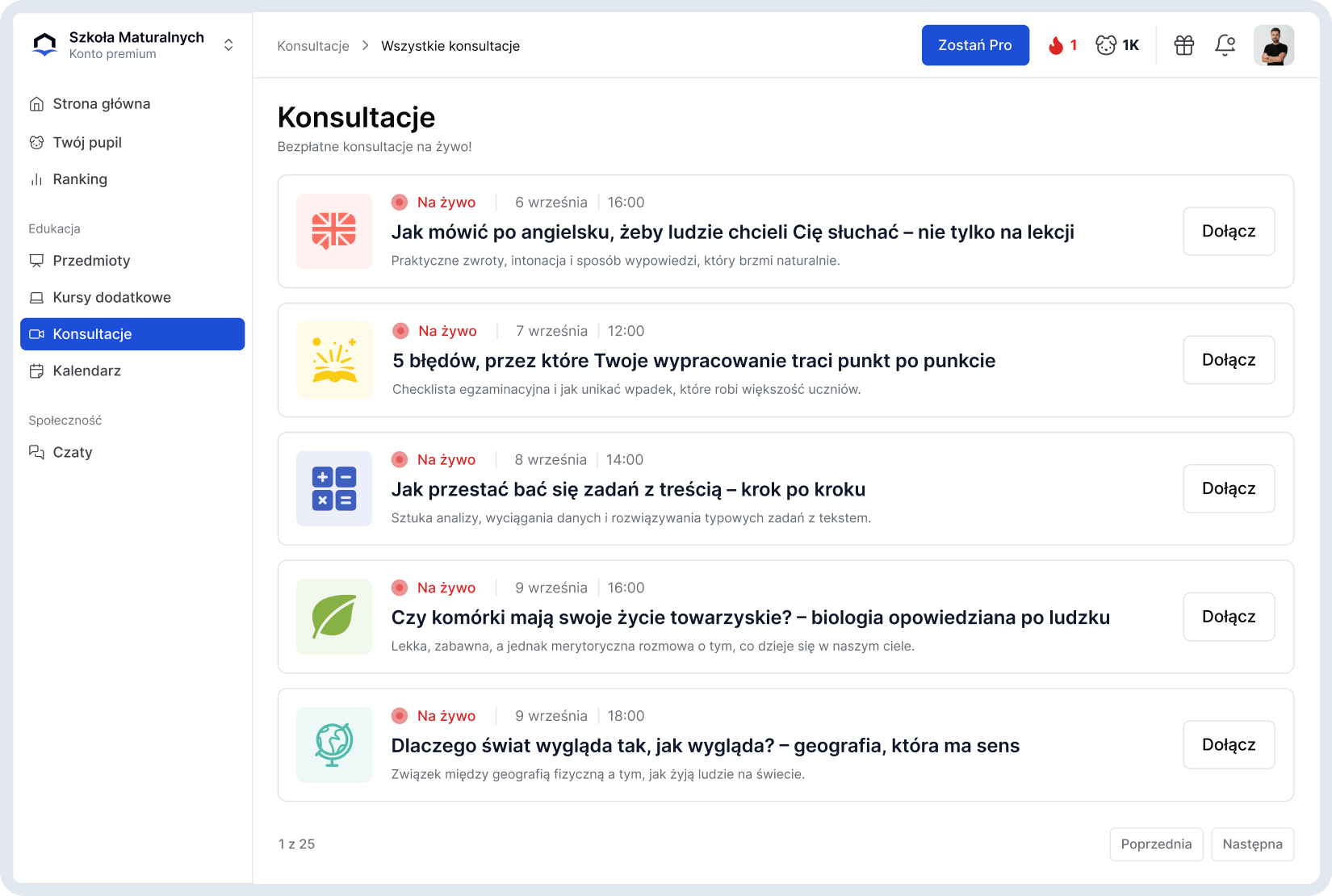 Konsultacje na żywo na platformie Szkoły Maturalnych